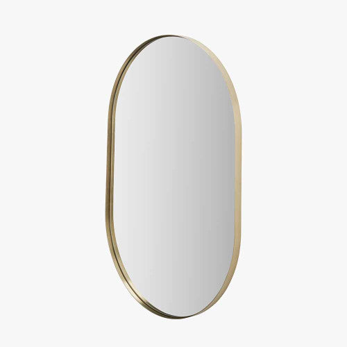 Beau&Co Brushed Gold Metal Slim Frame Oval Wall Mirror