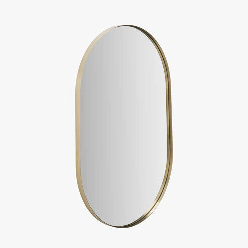 Beau&Co Brushed Gold Metal Slim Frame Oval Wall Mirror