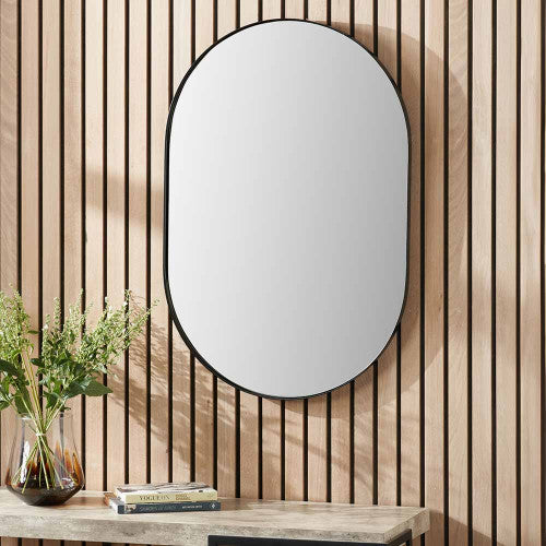 Beau&Co Black Metal Slim Frame Oval Wall Mirror