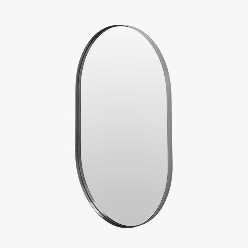 Beau&Co Brushed Silver Metal Slim Frame Oval Wall Mirror