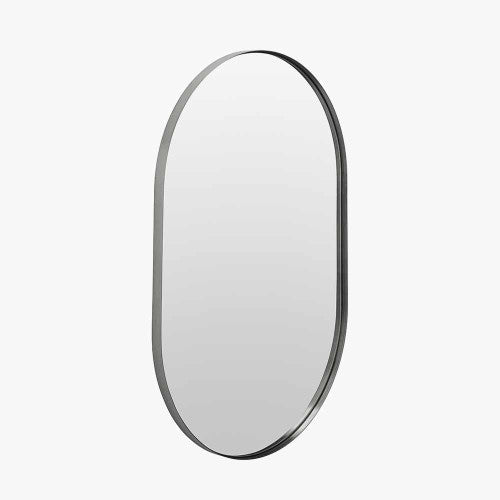 Beau&Co Brushed Silver Metal Slim Frame Oval Wall Mirror