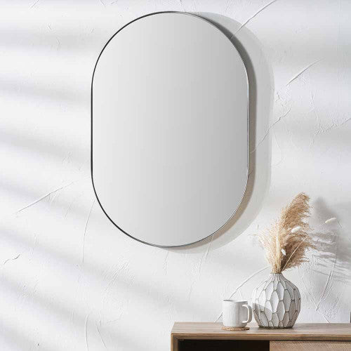 Beau&Co Brushed Silver Metal Slim Frame Oval Wall Mirror