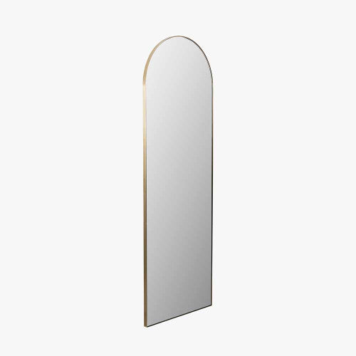 Beau&Co Brushed Gold Metal Slim Frame Arch Floor Mirror