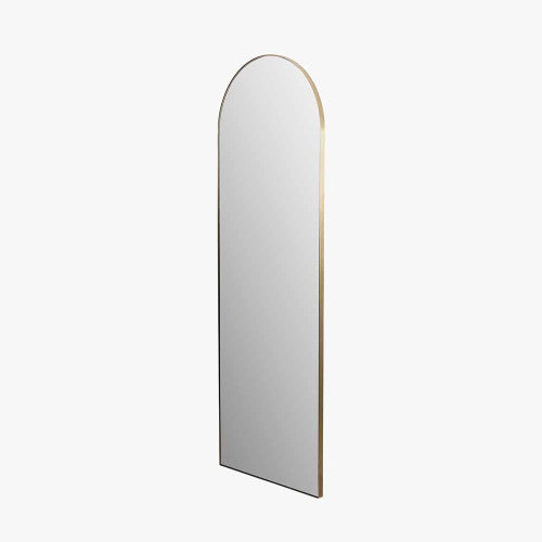 Beau&Co Brushed Gold Metal Slim Frame Arch Floor Mirror