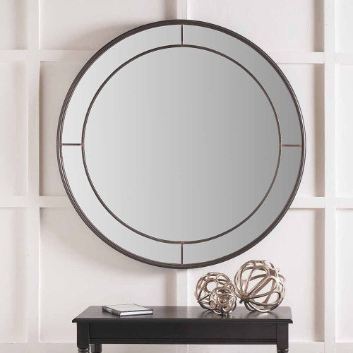 Beau&Co Antique Bronze Metal Round Wall Mirror Large