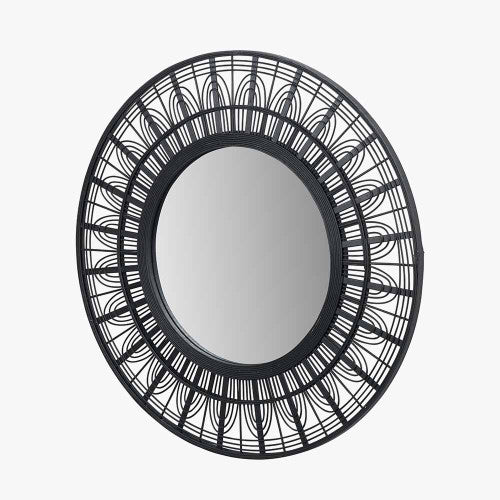Pacific Lifestyle Black Bamboo Frame Round Wall Mirror