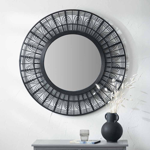 Pacific Lifestyle Black Bamboo Frame Round Wall Mirror