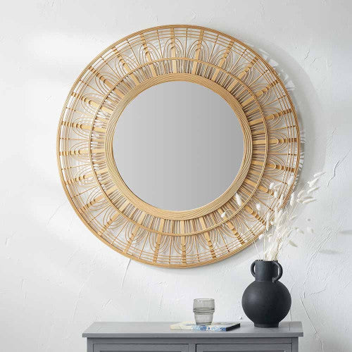 Pacific Lifestyle Natural Bamboo Frame Round Wall Mirror