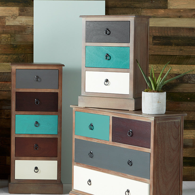 Beau&Co Loft Blue Multicoloured Pine Wood 3 Drawer Unit