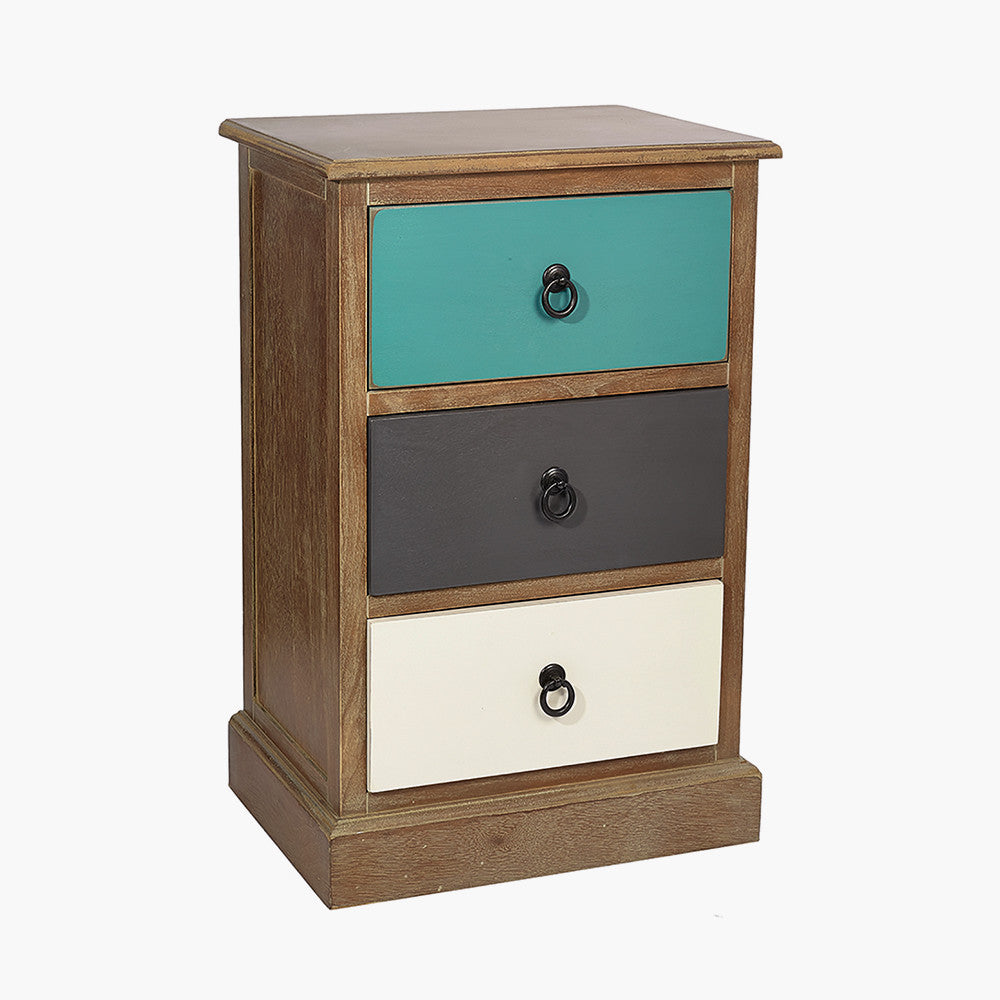Beau&Co Loft Blue Multicoloured Pine Wood 3 Drawer Unit