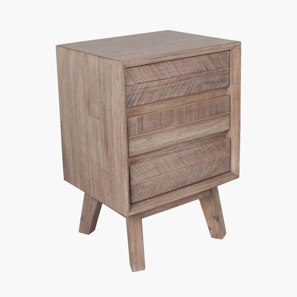Beau&Co Kalmar Sand Wash Acacia Wood 3 Drawer Bedside Unit