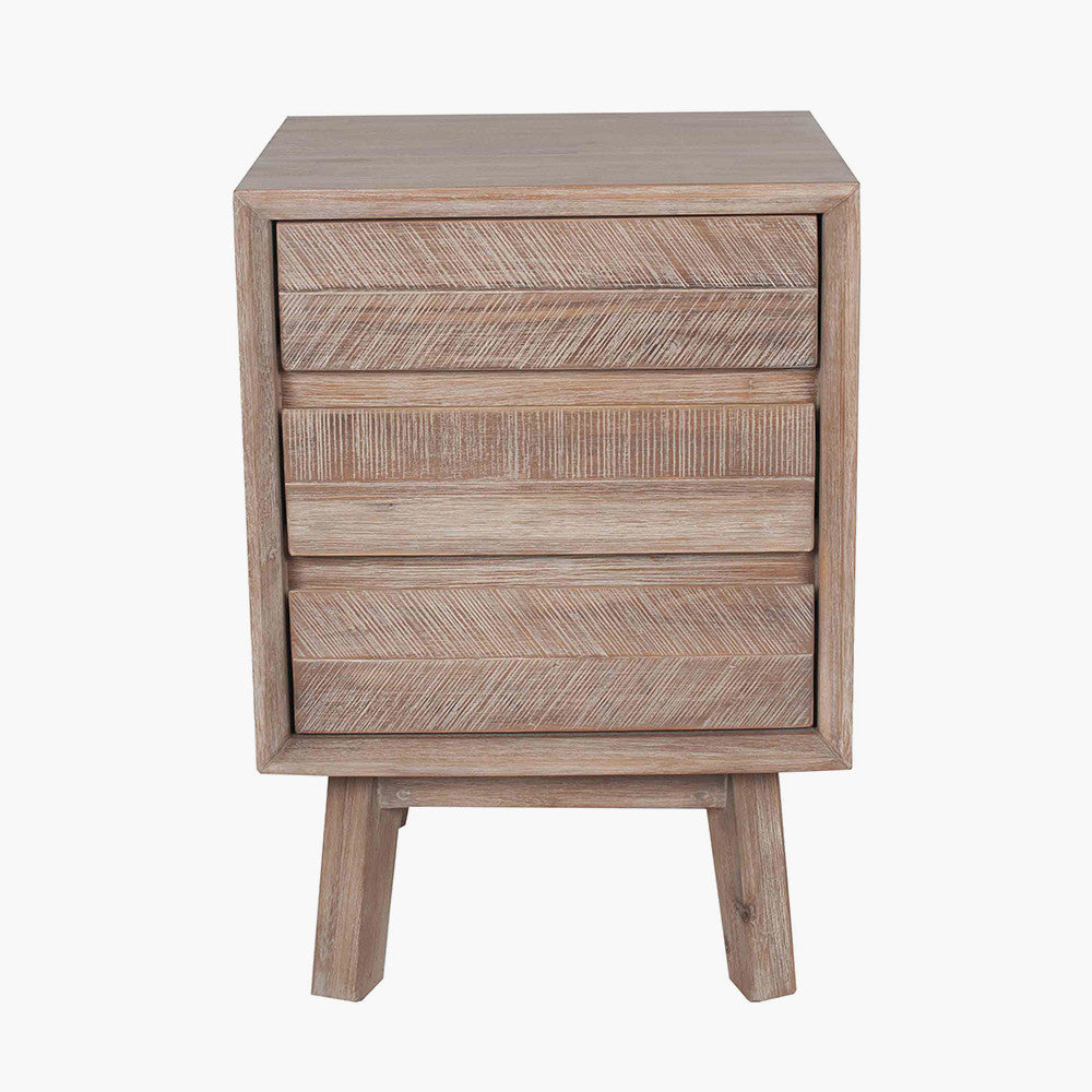 Beau&Co Kalmar Sand Wash Acacia Wood 3 Drawer Bedside Unit