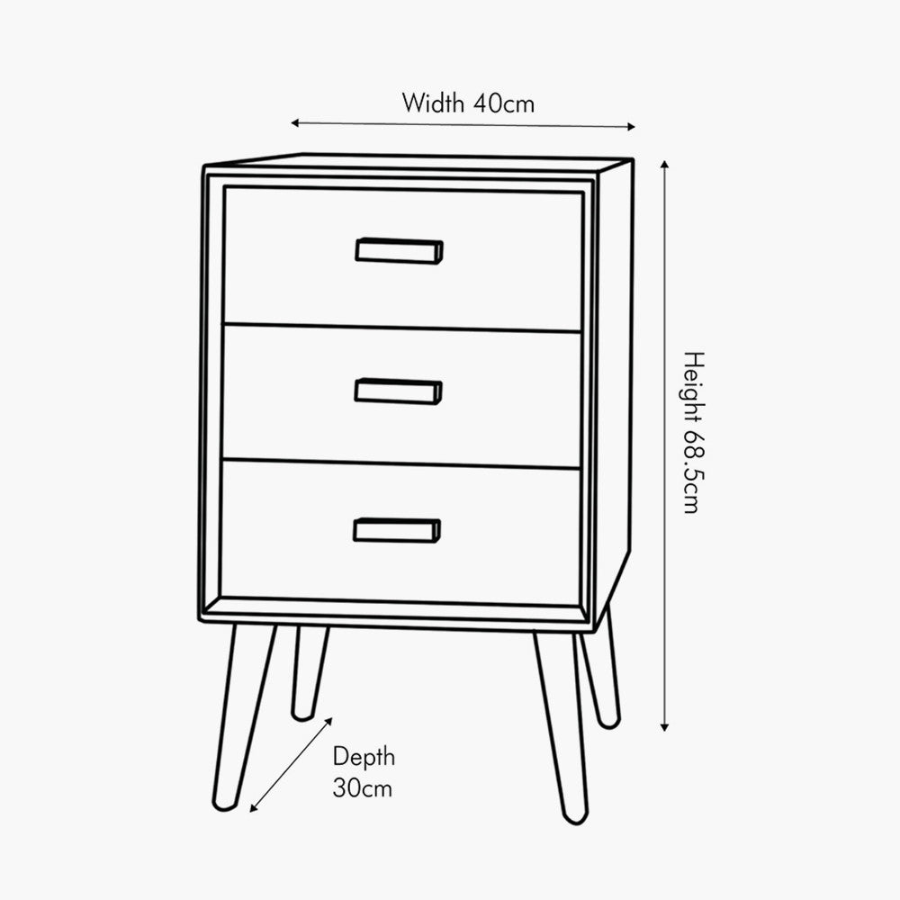 Pacific Lifestyle Klee Black Pine Wood 3 Drawer Bedside