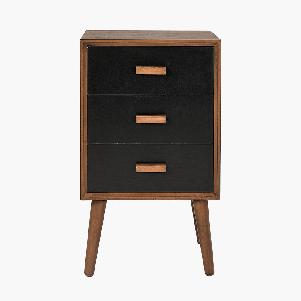 Pacific Lifestyle Klee Black Pine Wood 3 Drawer Bedside