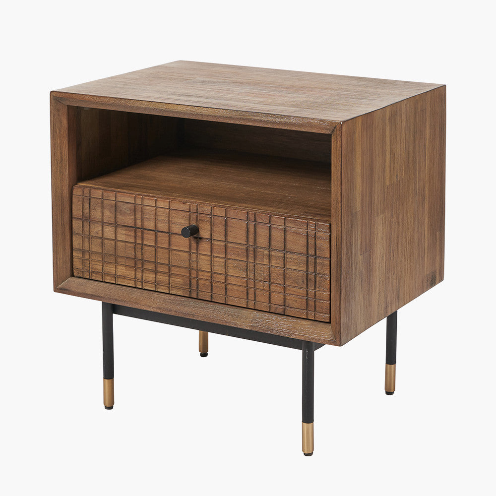 Pacific Lifestyle Arte Dark Brown Acacia Wood and Black Metal Bedside Unit