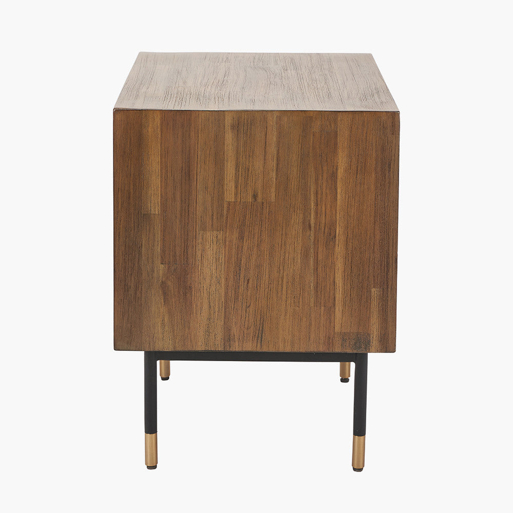 Pacific Lifestyle Arte Dark Brown Acacia Wood and Black Metal Bedside Unit
