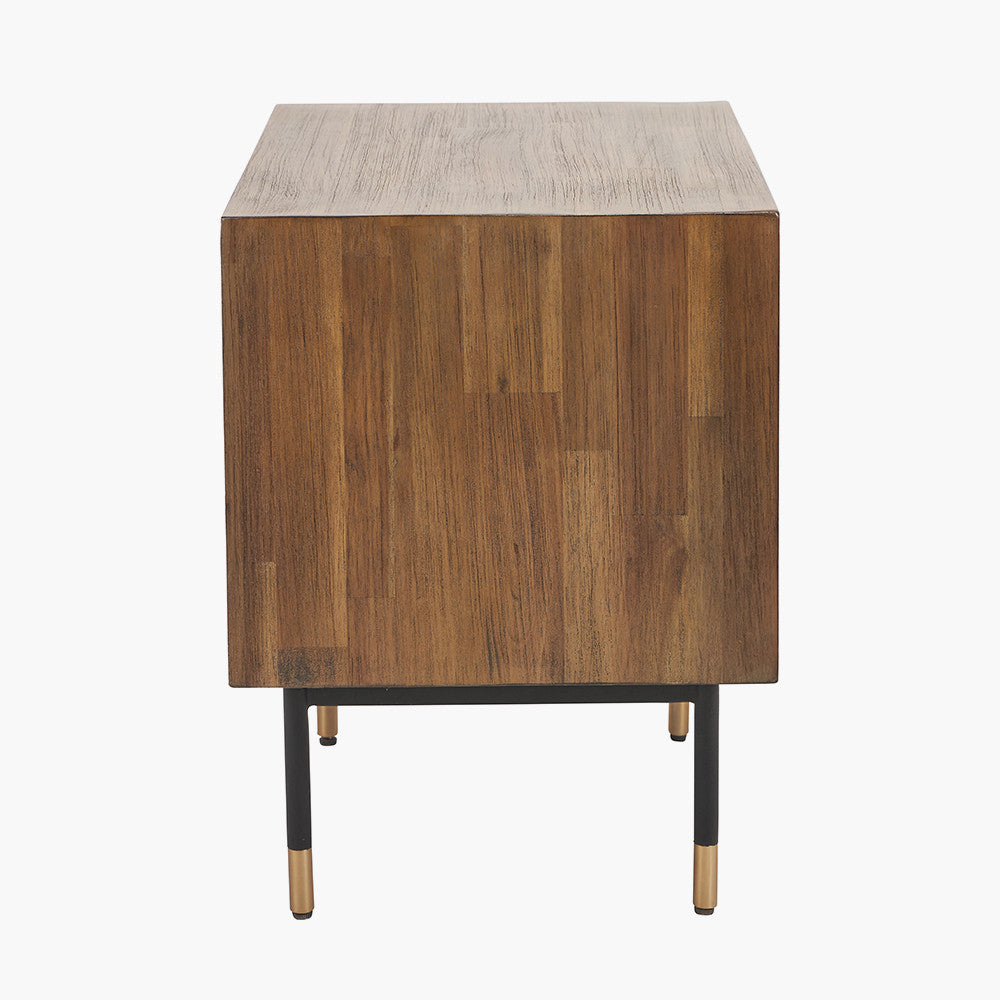 Pacific Lifestyle Arte Dark Brown Acacia Wood and Black Metal Bedside Unit