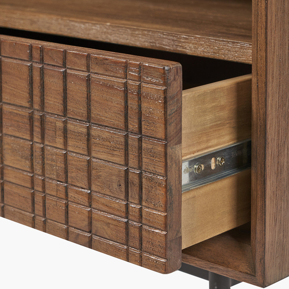 Pacific Lifestyle Arte Dark Brown Acacia Wood and Black Metal Bedside Unit