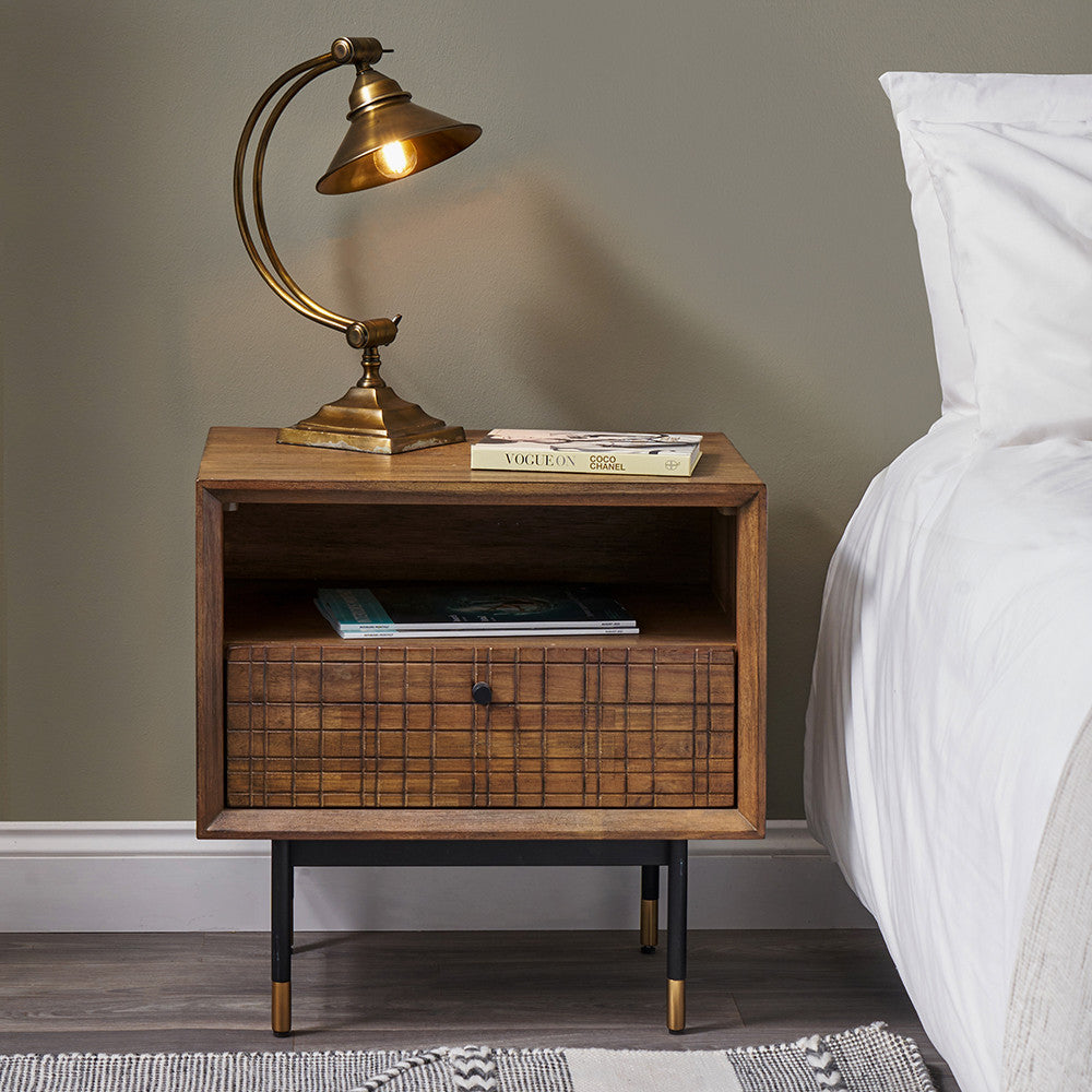 Pacific Lifestyle Arte Dark Brown Acacia Wood and Black Metal Bedside Unit