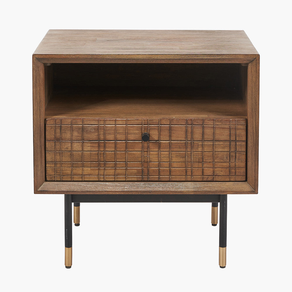 Pacific Lifestyle Arte Dark Brown Acacia Wood and Black Metal Bedside Unit