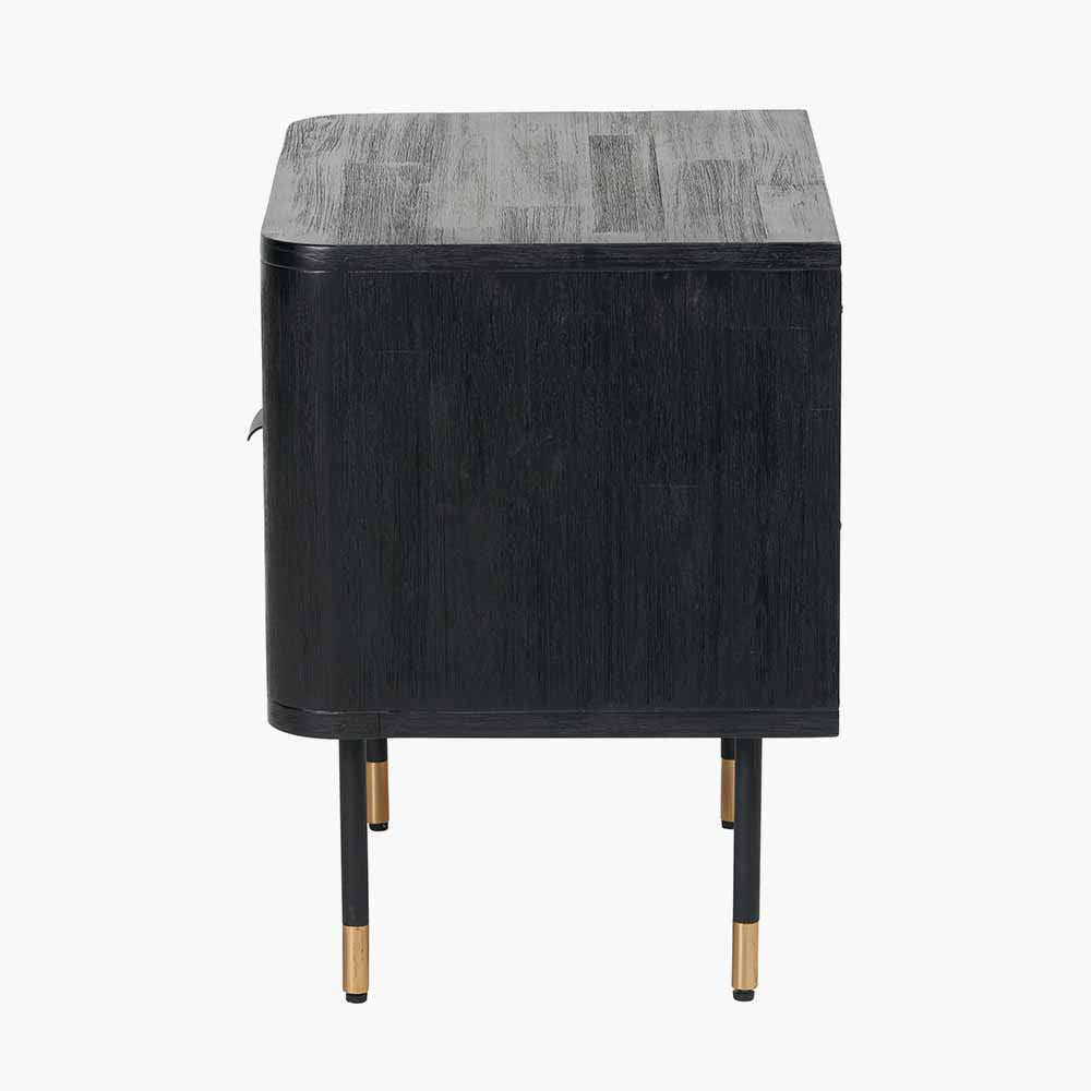 Pacific Lifestyle Fiji Black Acacia Wood and Natural Rattan 1 Drawer 1 Shelf Unit
