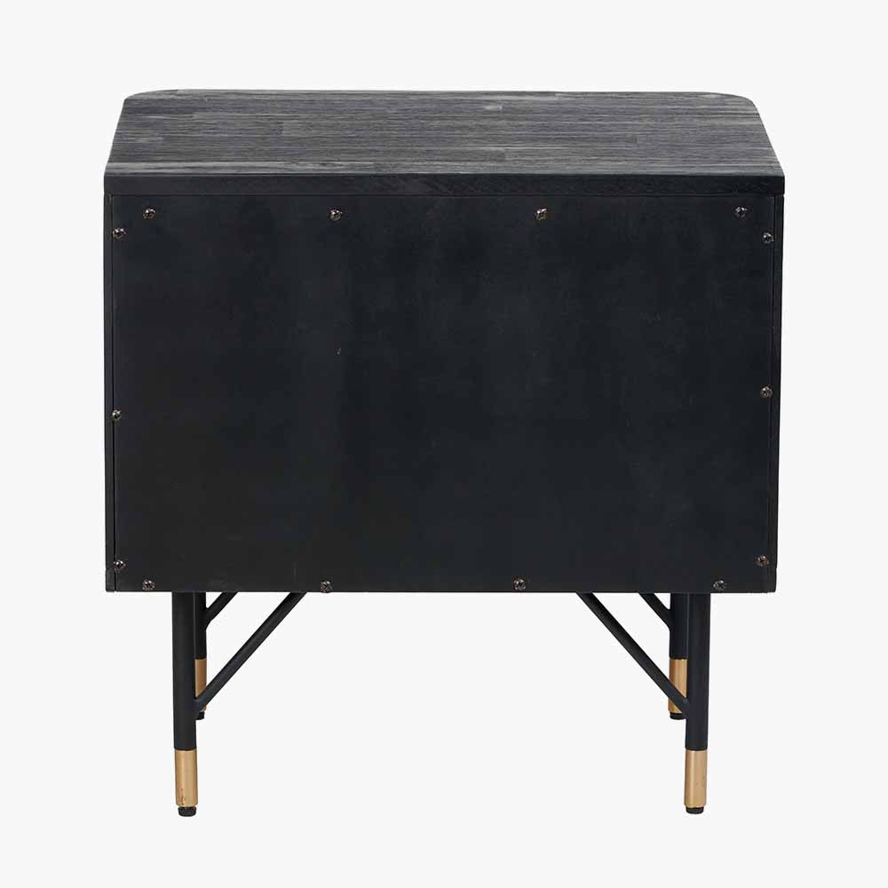 Pacific Lifestyle Fiji Black Acacia Wood and Natural Rattan 1 Drawer 1 Shelf Unit