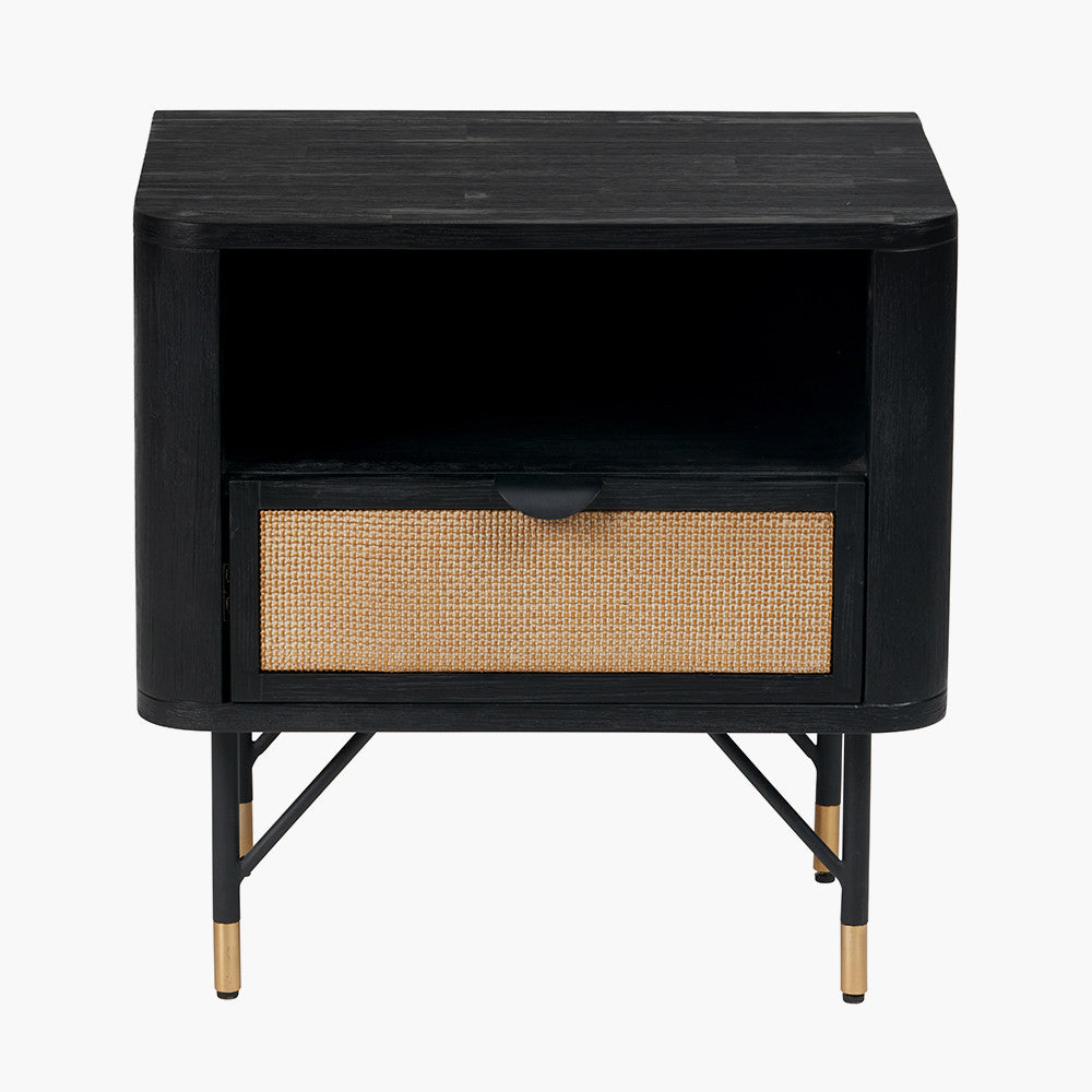 Pacific Lifestyle Fiji Black Acacia Wood and Natural Rattan 1 Drawer 1 Shelf Unit