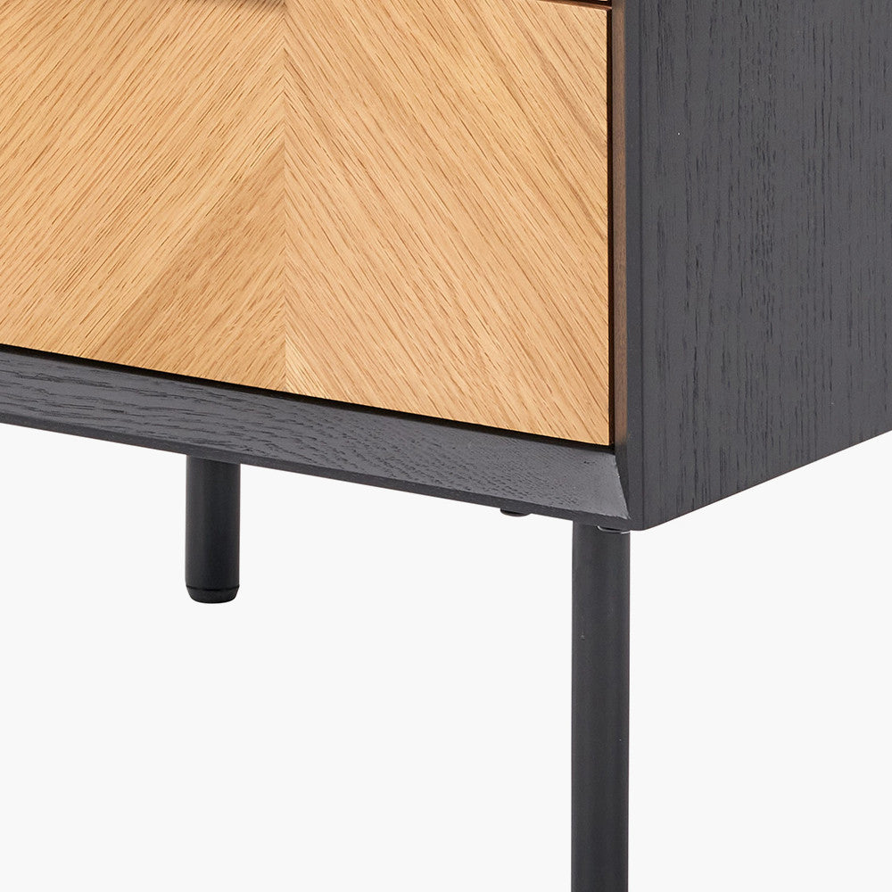 Beau&Co Hailee Black and Natural Chevron Oak and Pine Wood 3 Drawer Unit