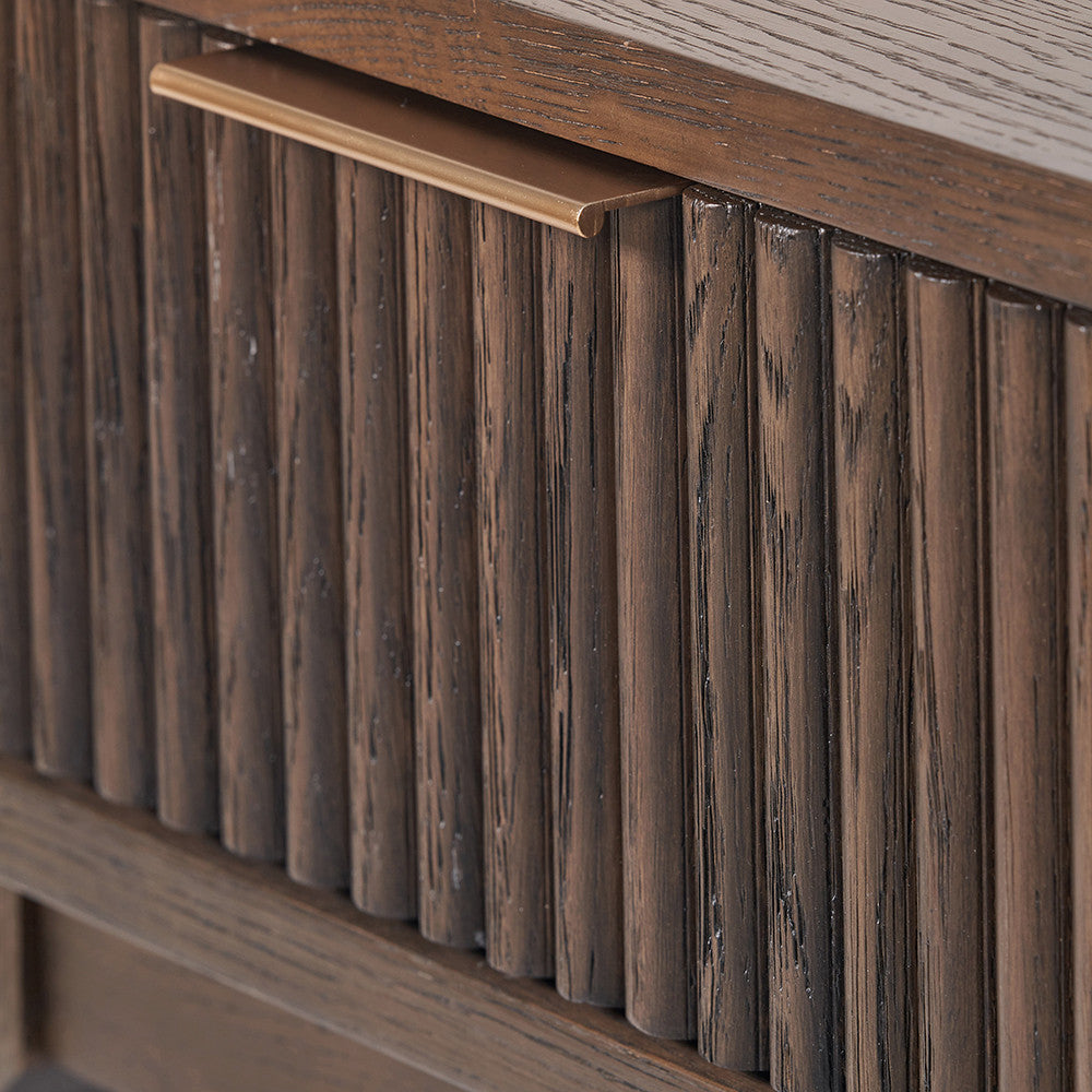 Beau&Co Raie Dark Brown Ribbed Oak and Pine Wood 1 Drawer Unit