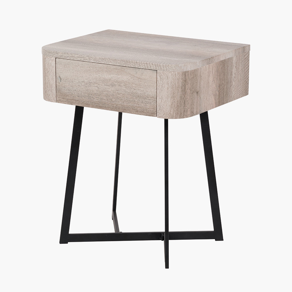 Beau&Co Ukiah Grey Oak Veneer and Black Metal 1 Drawer Unit