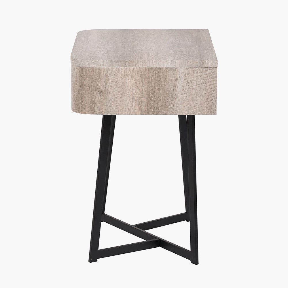 Beau&Co Ukiah Grey Oak Veneer and Black Metal 1 Drawer Unit