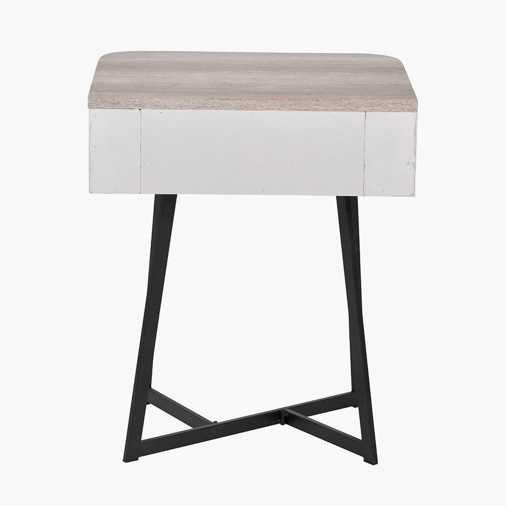 Beau&Co Ukiah Grey Oak Veneer and Black Metal 1 Drawer Unit