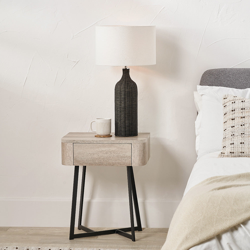 Beau&Co Ukiah Grey Oak Veneer and Black Metal 1 Drawer Unit