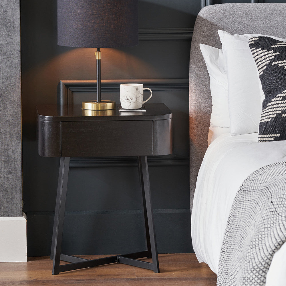 Pacific Lifestyle Ukiah Black Ash Veneer and Black Metal 1 Drawer Unit