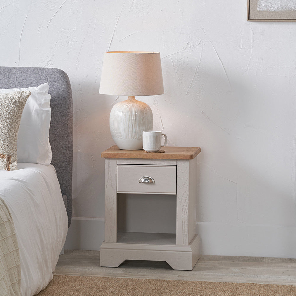 Pacific Lifestyle Fairford Parchment White Pine and Oak Wood 1 Drawer Unit