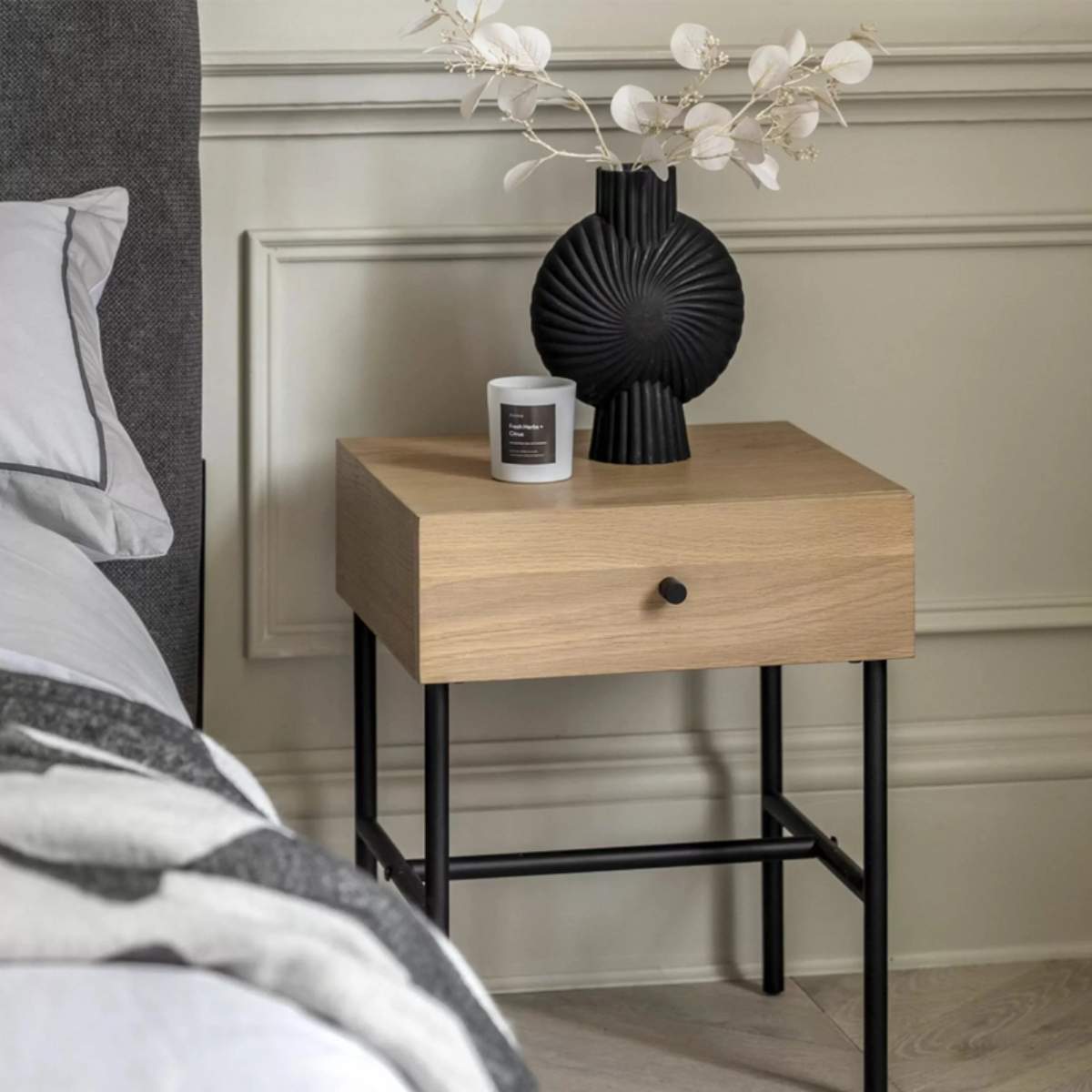 Gallery Direct Ashdown 1 Drawer Bedside Natural 400x400x500mm