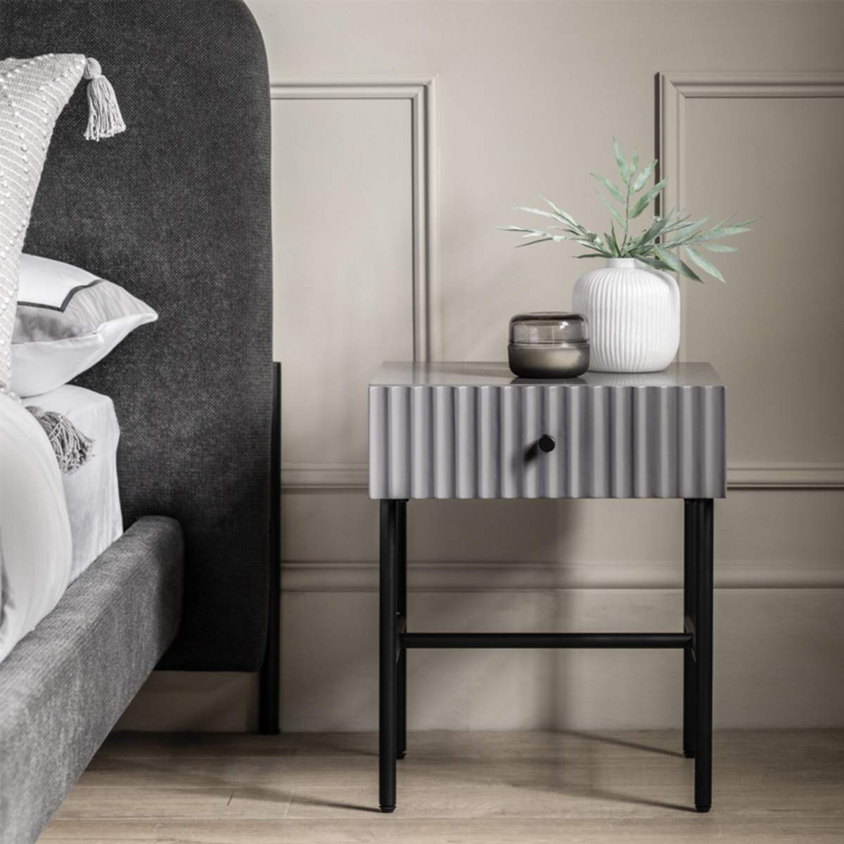Gallery Direct Buckhurst 1 Drawer Bedside Grey 400x400x500mm
