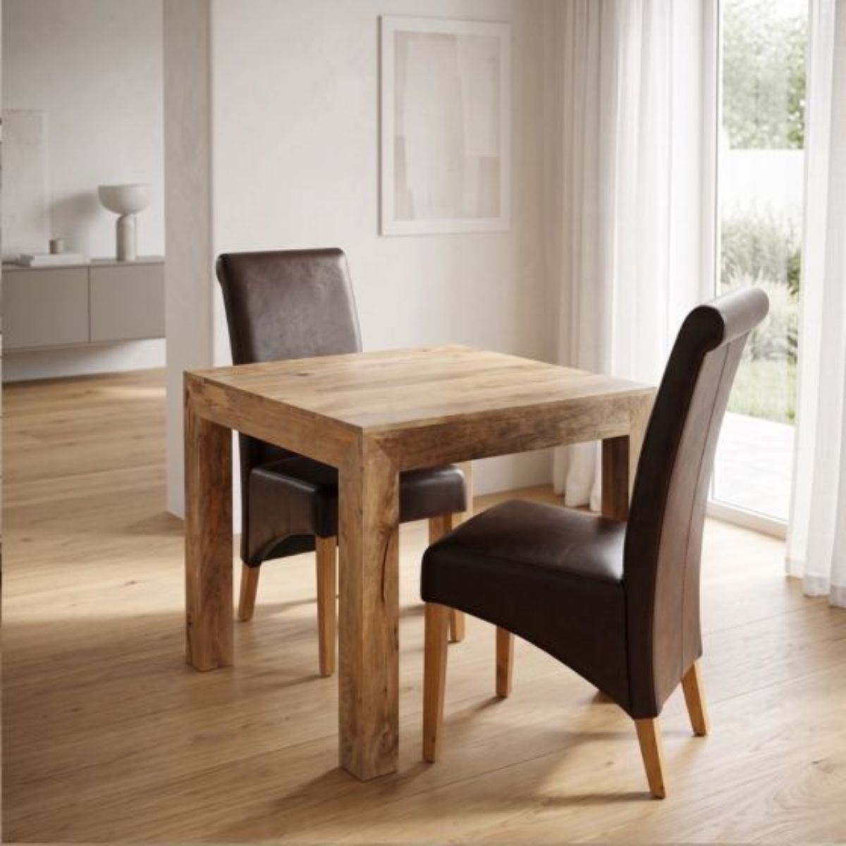 Trade Furniture 80cm Dining Table & 2 Rollback Leather Dining Chairs