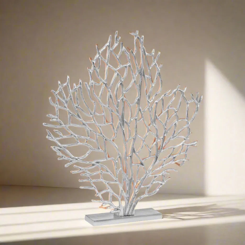 Beaumonde Home Prato Large Silver Nickel Finish Coral Sculpture-Beaumonde