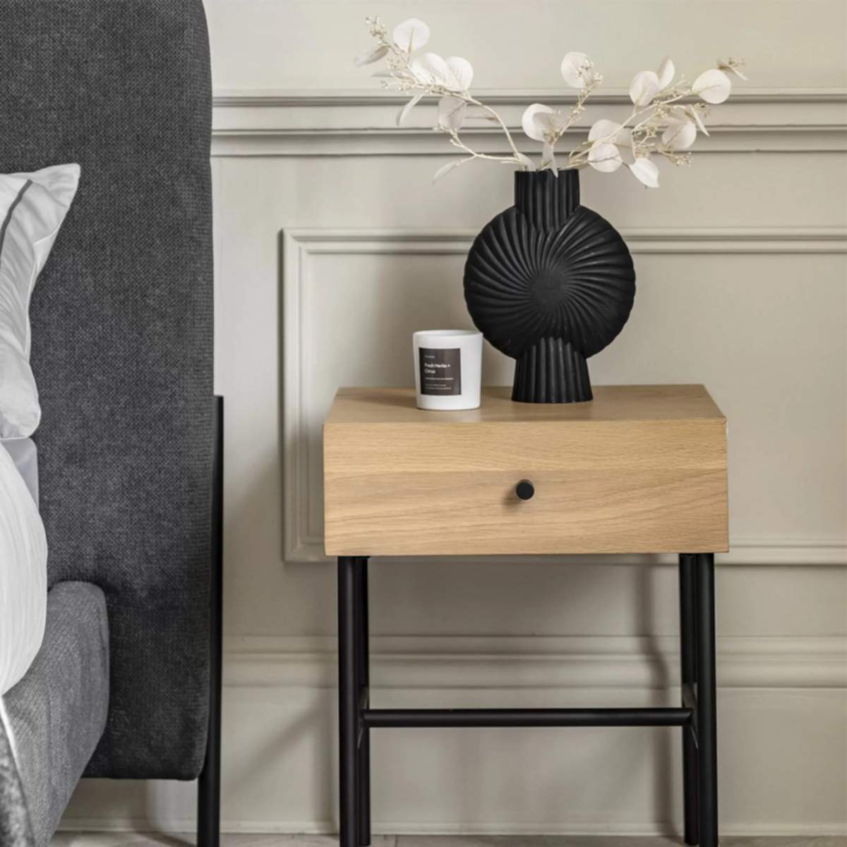 Gallery Direct Ashdown 1 Drawer Bedside Natural 400x400x500mm