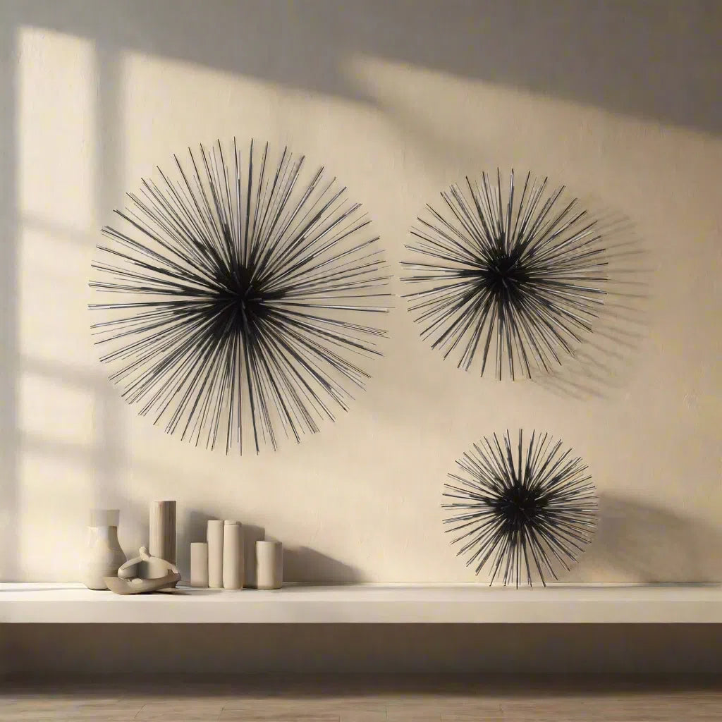 Beaumonde Home Mirano Set Of 3 Black Finish Starburst Wall Decor-Beaumonde
