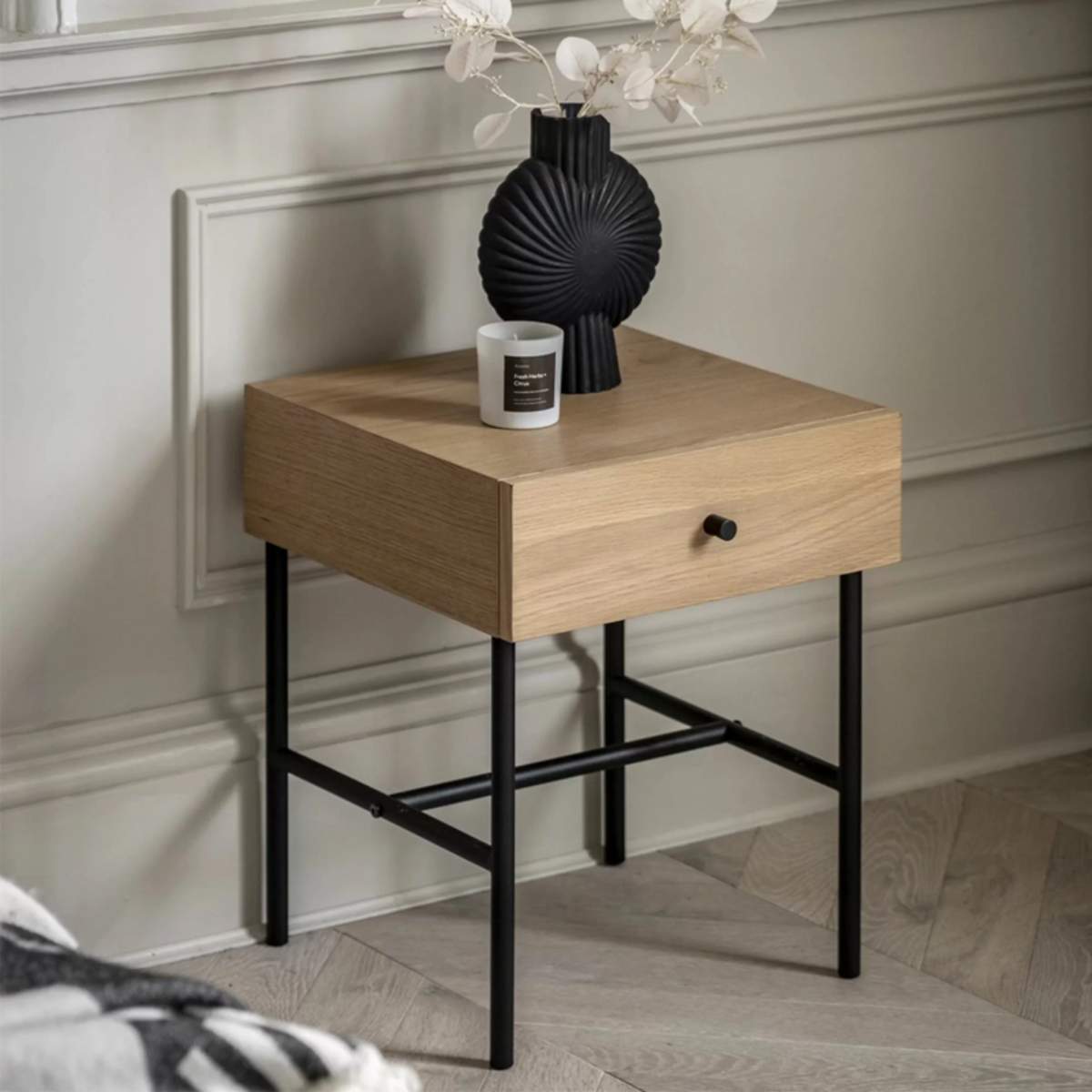 Gallery Direct Ashdown 1 Drawer Bedside Natural 400x400x500mm