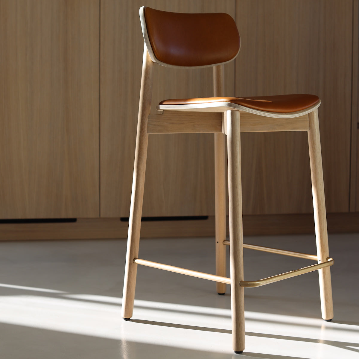 John Green Otis Oak Stool 75cm - Upholstered