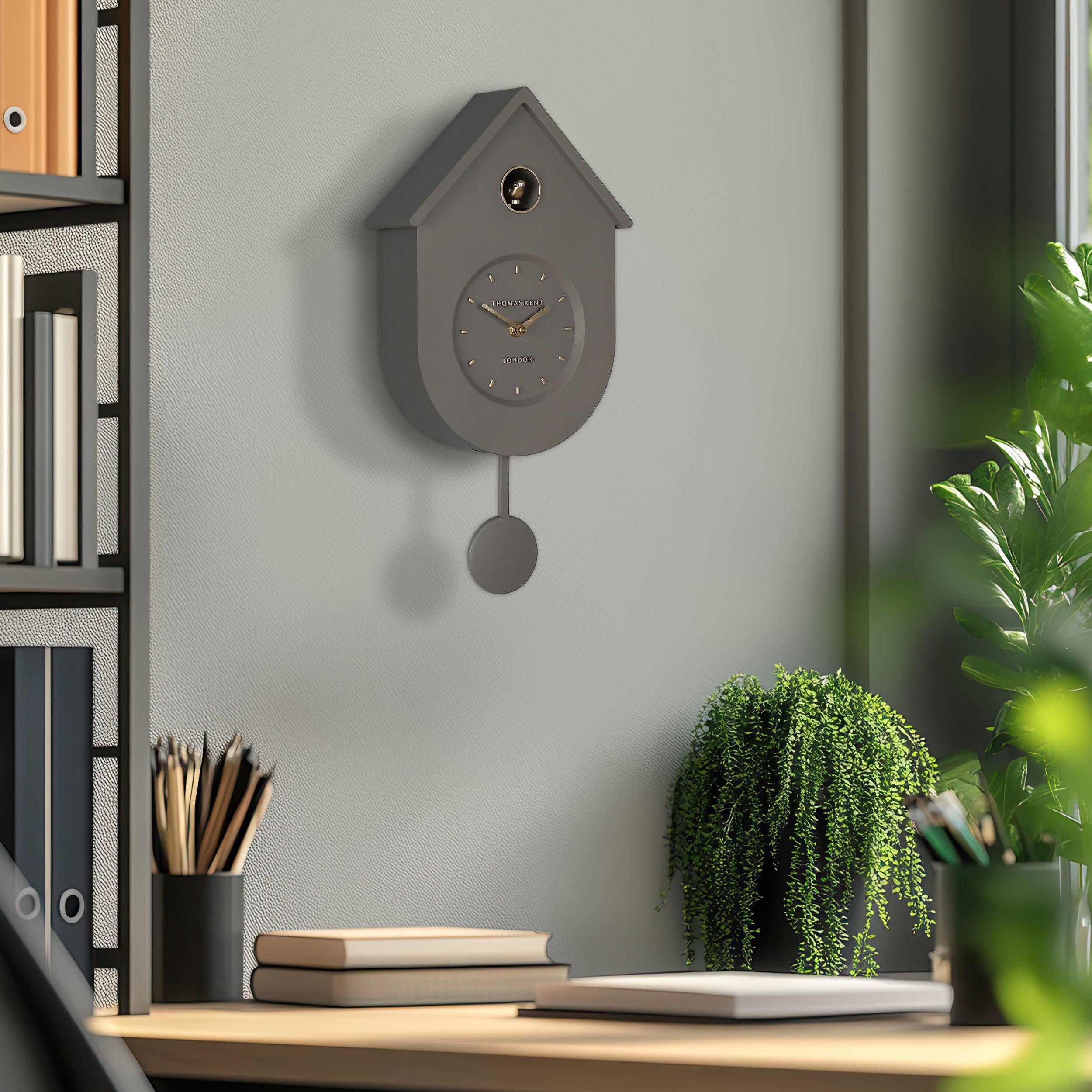 Thomas Kent Cuckoo Taupe Grey Wall Clock-Beaumonde