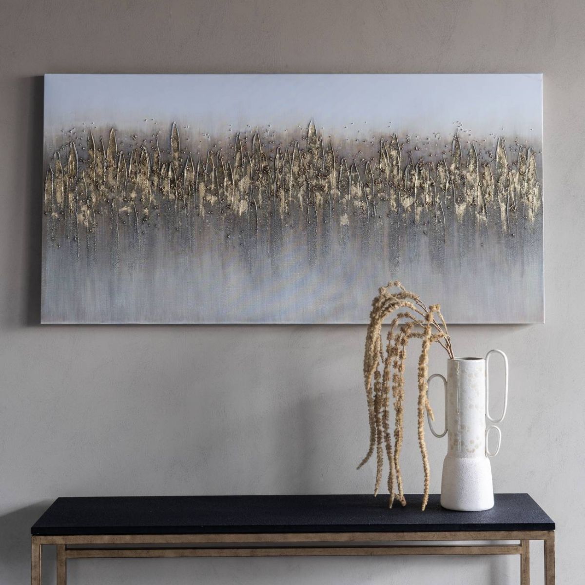 Libra Interiors Abstract Golden Reeds Canvas Wall Art 150x75cm