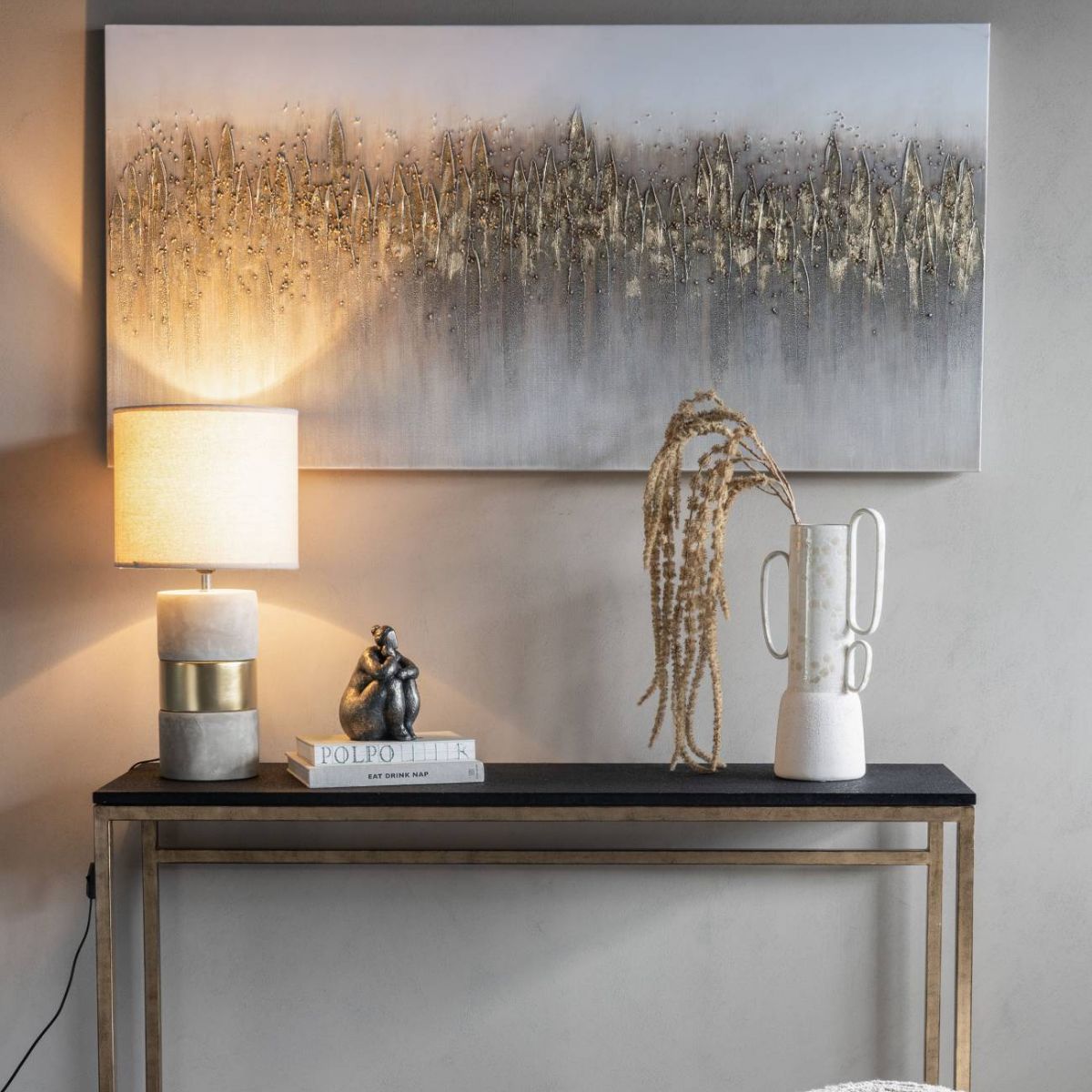 Libra Interiors Abstract Golden Reeds Canvas Wall Art 150x75cm