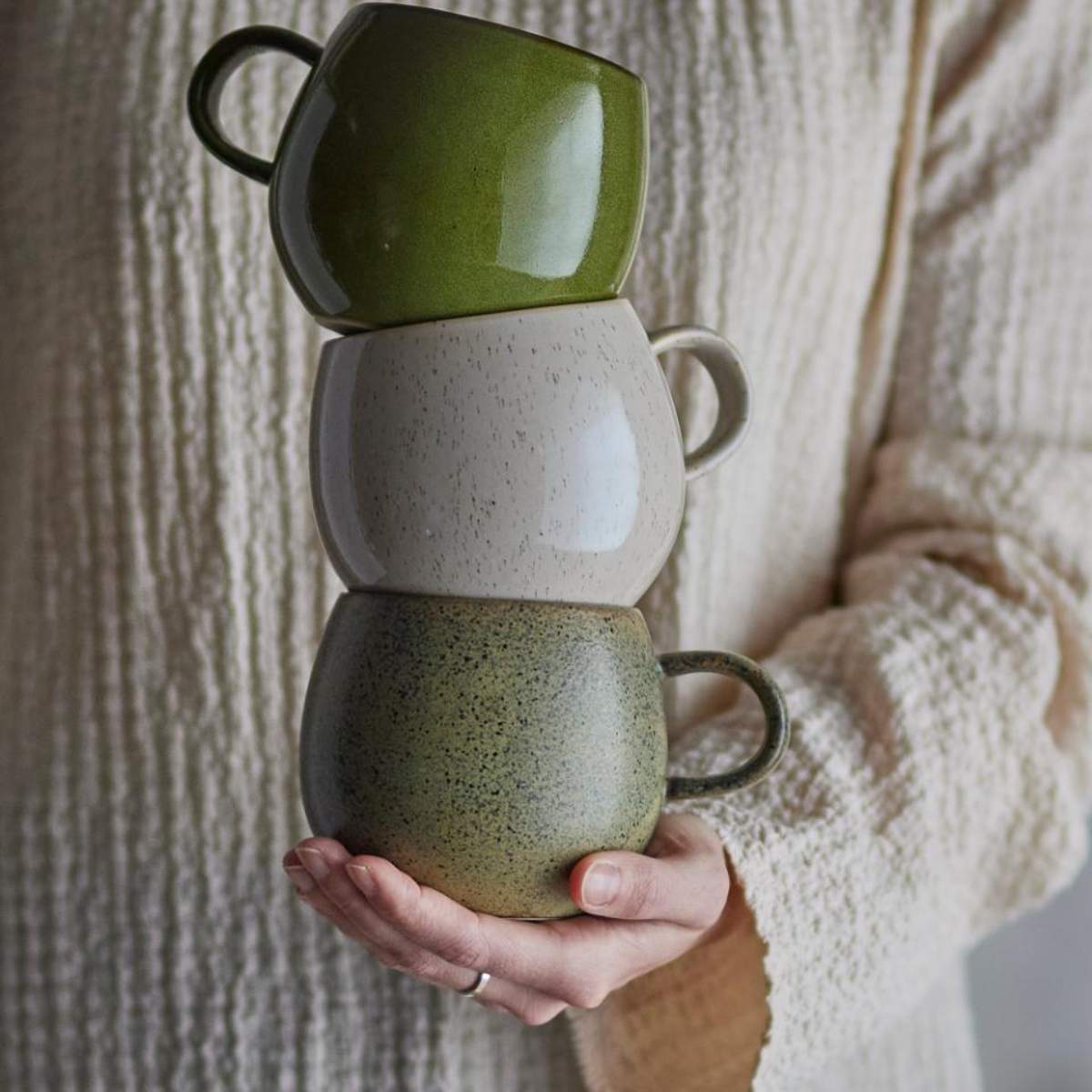 Bloomingville Addison Mug, Green, Stoneware - Set of 3