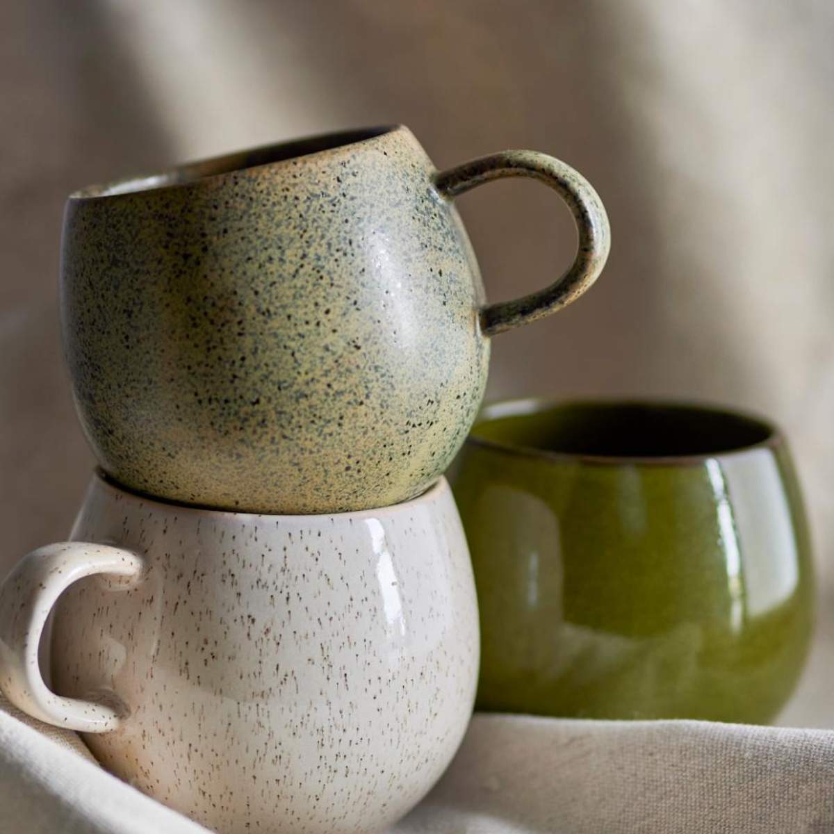 Bloomingville Addison Mug, Green, Stoneware - Set of 3