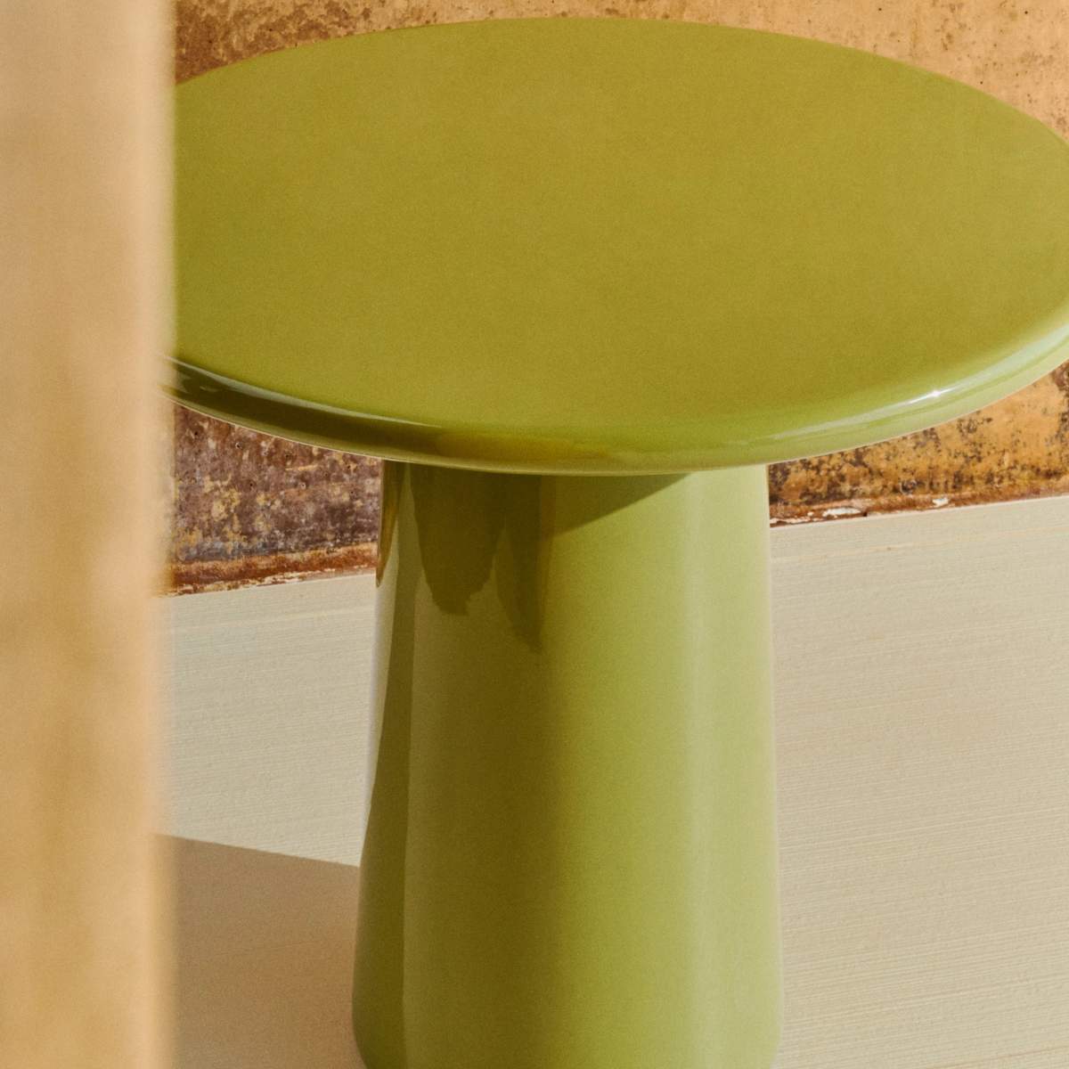 Kave Home Albanella coffee table in cement with glossy green finish Ø65cm