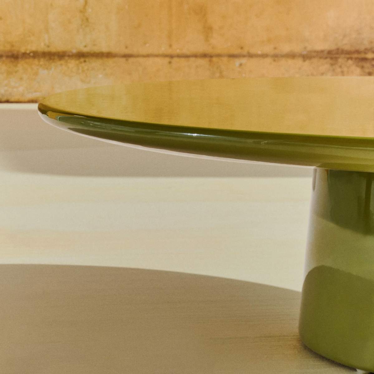 Kave Home Albanella coffee table in cement with glossy green finish Ø110cm